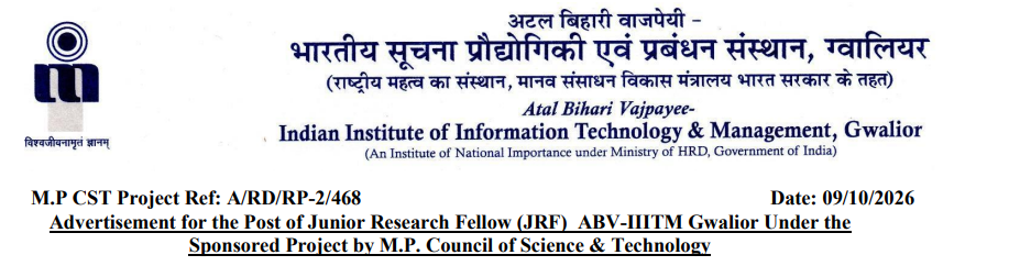 Junior Research Fellow (JRF) Recruitment at ABV-IIITM Gwalior recruitment image